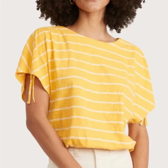 Marine Layer Blaine Cinch Women's Top in Yellow and White Stripes - Picture 1 of 7